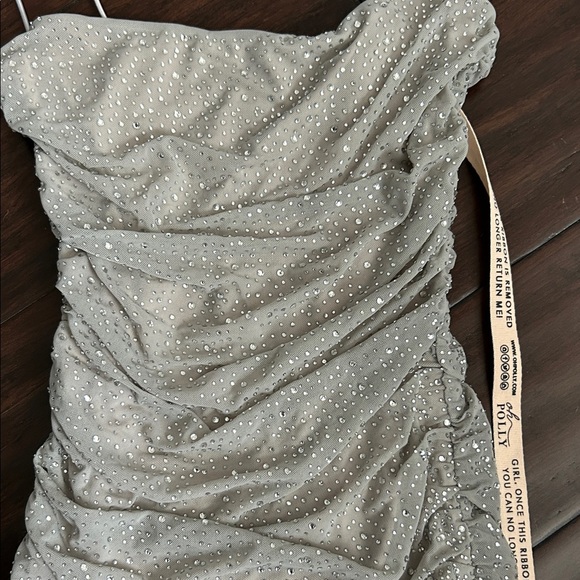 NWT Oh Polly Silver Beaded Mini Ruched Dress Size 2 - Picture 2 of 4